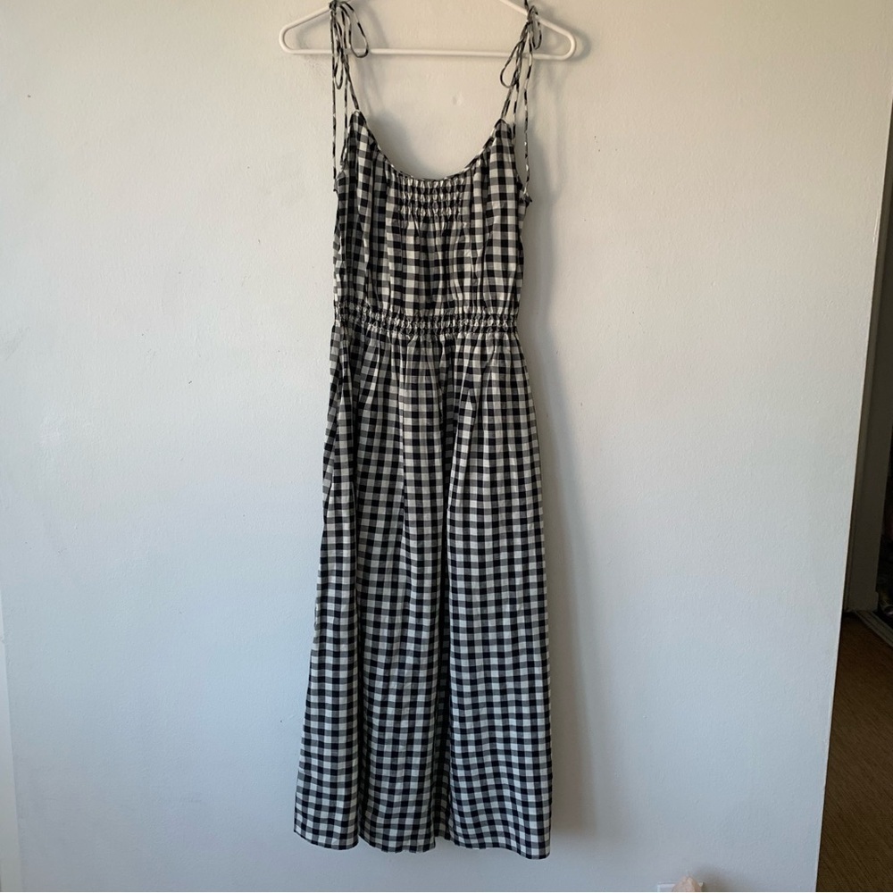 NWT Doen Leslie Linen Tie Strap A Line Midi Dress Marilyn Gingham Black White - Picture 7 of 15